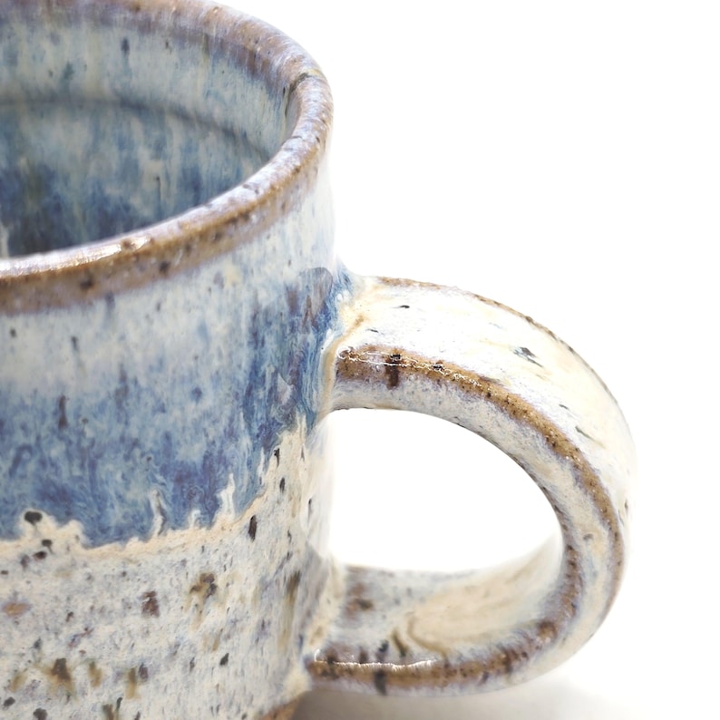 Handmade Ceramic 4oz Tall Double Espresso Mug. Cream & Blue Speckled Glaze - Toasty Stoneware Pottery image 2