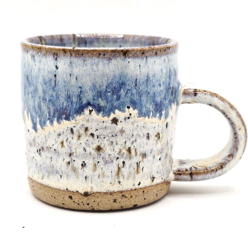 Handmade Ceramic 4oz Tall Double Espresso Mug. Cream & Blue Speckled Glaze - Toasty Stoneware Pottery image 1