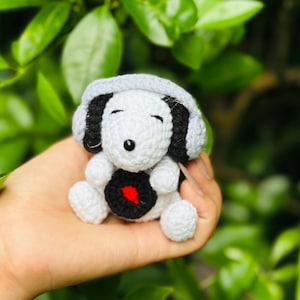 Crochet Dog with Headphones: Amigurumi Puppy Keychain - Dog Lover Gift