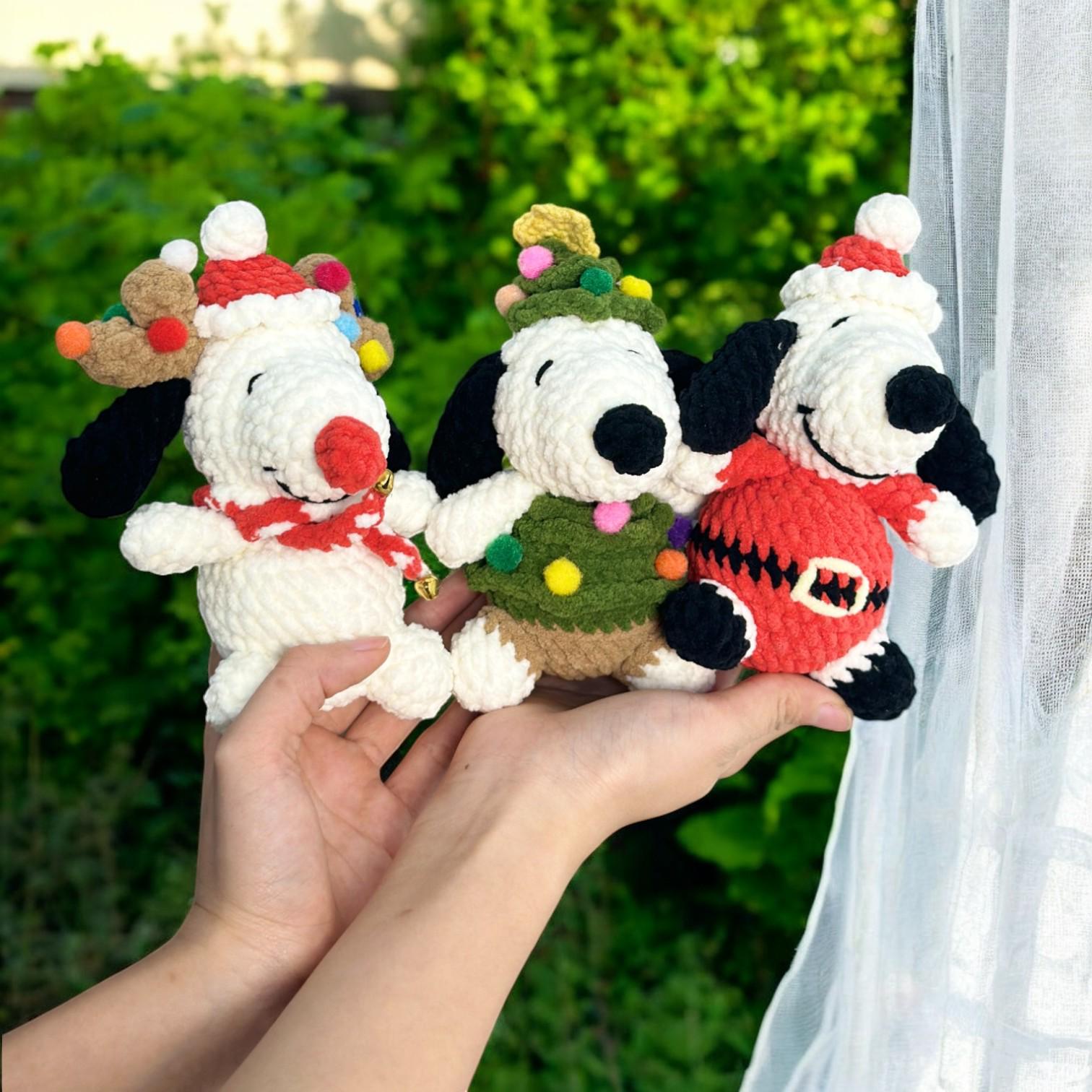 Handmade Christmas Crochet Dog Plush Set – Reindeer, Tree, and Santa Puppy – Cute Amigurumi Gift for Her, Him, Holiday Decor