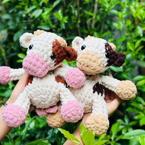 Crochet Cow Plush: Handmade Chenille Amigurumi - Farmhouse Decor