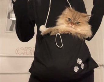Cute Sweatshirt Cat Hoodie Pet Pouch - Casual Unisex Oversize Cat Kangaroo Pocket Hoodie Sweatershirt Pet Carry Jumper Pullover Spring Gift