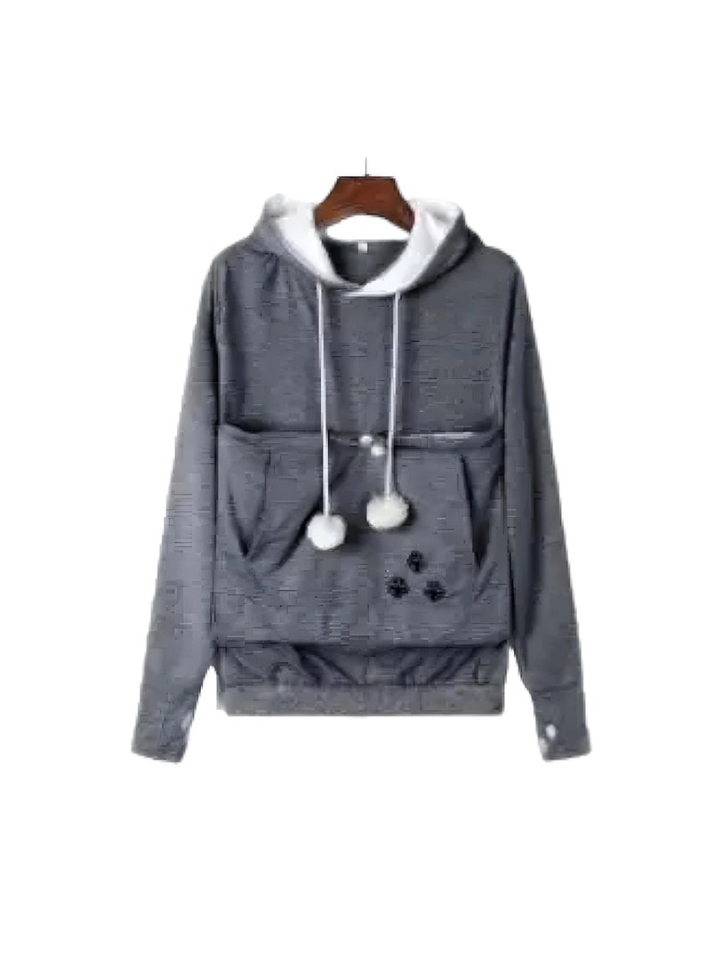 Cute Sweatshirt Cat Hoodie Pet Pouch Casual Unisex Oversize Cat Kangaroo Pocket Hoodie Sweatershirt Pet Carry Jumper Pullover Spring Gift Dark Gray