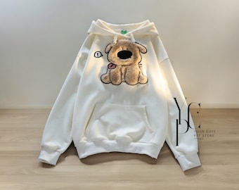 Niedlicher Hund bestickter Hoodie - Kuschliger Baumwoll-Hundemischungs-Pullover für den Sommer - Perfektes Geschenk für Tierliebhaber, lässiges Tier-Themenkleid, Hundegeschenk