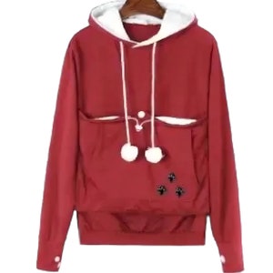 Joli sweat-shirt chat à capuche animal de compagnie Casual unisexe oversize chat kangourou poche sweat à capuche pour animal de compagnie pull pull cadeau printemps Rouge