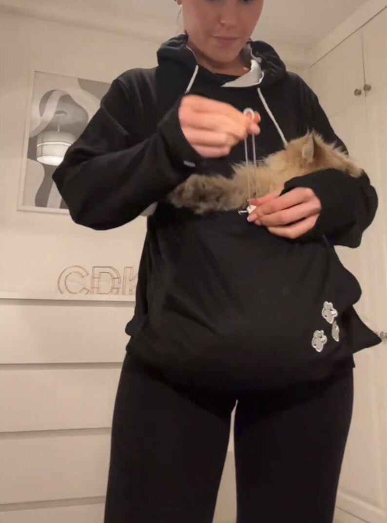 Cute Sweatshirt Cat Hoodie Pet Pouch Casual Unisex Oversize Cat Kangaroo Pocket Hoodie Sweatershirt Pet Carry Jumper Pullover Spring Gift zdjęcie 3