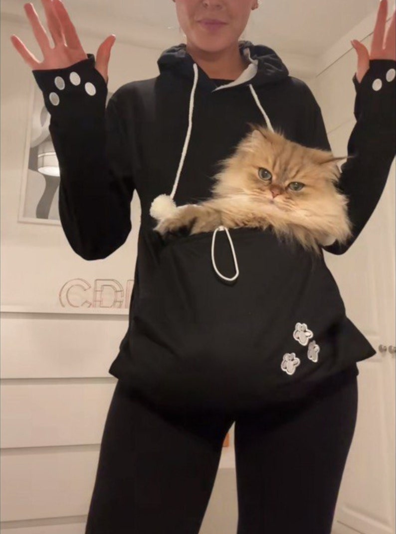Cute Sweatshirt Cat Hoodie Pet Pouch Casual Unisex Oversize Cat Kangaroo Pocket Hoodie Sweatershirt Pet Carry Jumper Pullover Spring Gift zdjęcie 1