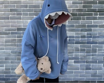 Cute Shark Hoodie - Comfortable and Trendy, Ideal for Relaxation and Humor, Blue Shark Hoodie, Gift for her, Gift for Him, Couples Gift