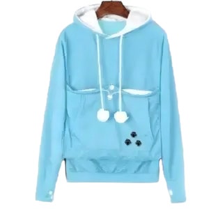 Cute Sweatshirt Cat Hoodie Pet Pouch Casual Unisex Oversize Cat Kangaroo Pocket Hoodie Sweatershirt Pet Carry Jumper Pullover Spring Gift Light Blue