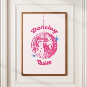 Disco Dancing Queen, Mirrorball Poster, Disco Ball Decor Groovy Poster, Bar Cart Art, Maximalist Dorm Decor Girly Wall Art, Indie Room Decor image 1