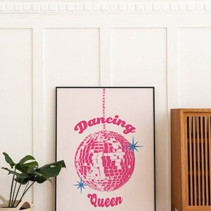 Disco Dancing Queen, Mirrorball Poster, Disco Ball Decor Groovy Poster, Bar Cart Art, Maximalist Dorm Decor Girly Wall Art, Indie Room Decor image 3