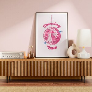 Disco Dancing Queen, Mirrorball Poster, Disco Ball Decor Groovy Poster, Bar Cart Art, Maximalist Dorm Decor Girly Wall Art, Indie Room Decor image 6