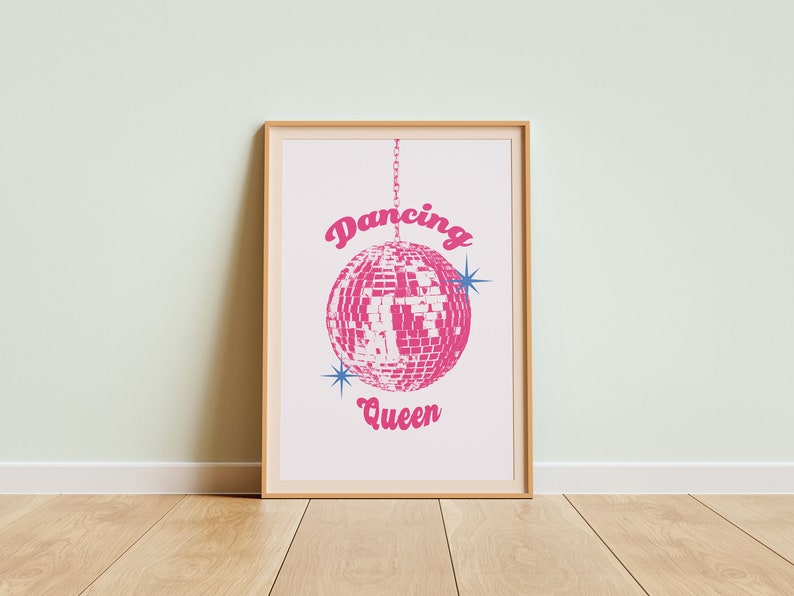 Disco Dancing Queen, Mirrorball Poster, Disco Ball Decor Groovy Poster, Bar Cart Art, Maximalist Dorm Decor Girly Wall Art, Indie Room Decor image 4