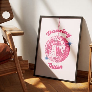 Disco Dancing Queen, Mirrorball Poster, Disco Ball Decor Groovy Poster, Bar Cart Art, Maximalist Dorm Decor Girly Wall Art, Indie Room Decor image 8