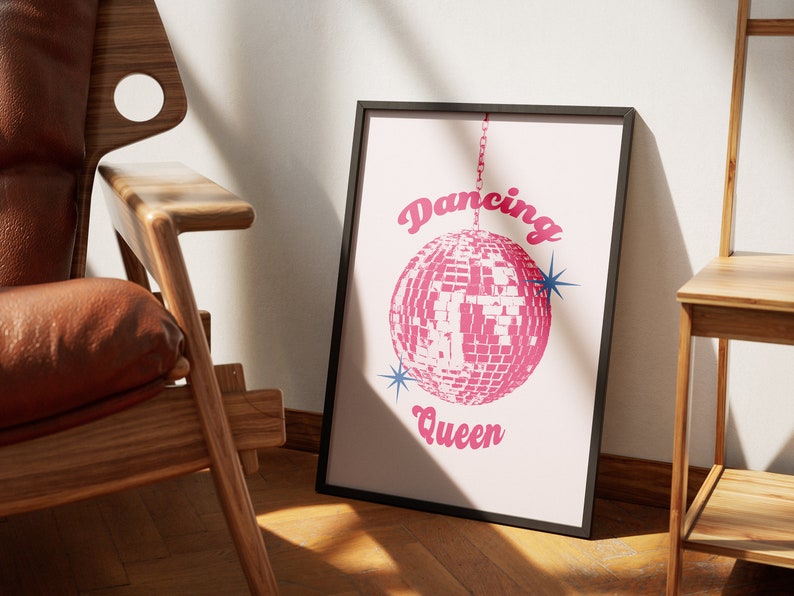 Disco Dancing Queen, Mirrorball Poster, Disco Ball Decor Groovy Poster, Bar Cart Art, Maximalist Dorm Decor Girly Wall Art, Indie Room Decor image 8