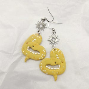 Yellow Hand Painted Snake Polymer Clay Earrings - Lightweight and Hypoallergenic Jewelry - Handmade Gift