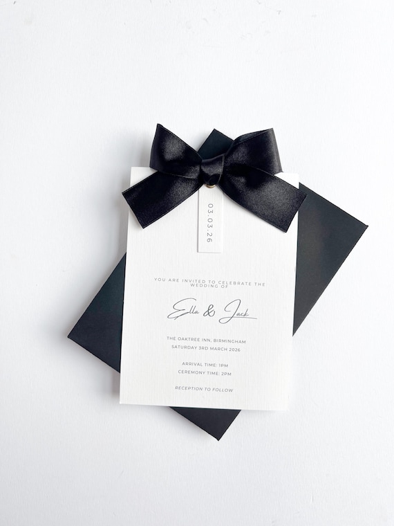 Black Ribbon Wedding Invitation Suite | Black and White Invites | Elegant Ribbon Invitation Set | Luxury Wedding Stationery