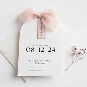 Bogen Bogen Save the Date Karte | Blush Hochzeitseinladung | Rosa Hochzeit | Bogen Save the Date | Klassische Hochzeit