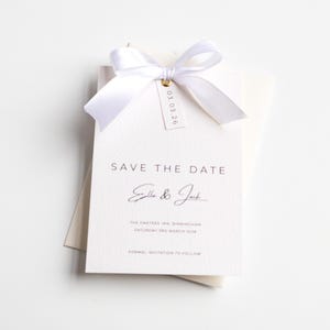 Weißes Band Save the Date Karte | Hochzeitseinladung | Weiße Hochzeit | Elegantes Save the Date | Bogen Save the Date |