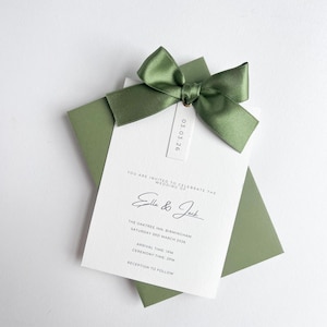 Sage Ribbon Hochzeitseinladung Set | Hochzeit einladen mit Antwortkarte & Antwortkarte | Elegant Schleifen-Einladungs-Set | Luxus Hochzeit Papeterie