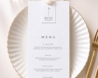 Ribbon Wedding Menu with Name Tag | Pearl Wedding Menu | Wedding Place Card | Wedding Menu Cards | Modern Wedding | 'Perla'