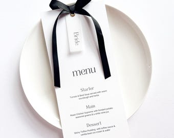 Ribbon Wedding Menu & Place Card | Personalised Menu Name Card | Luxury Wedding Table Stationery