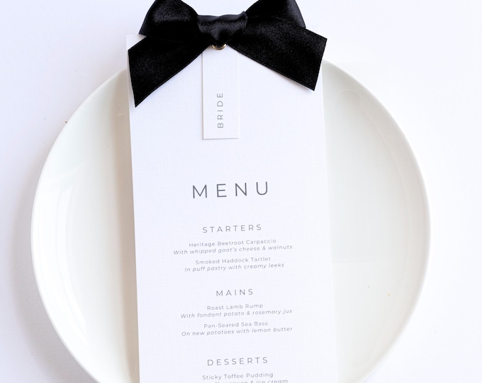 Ribbon Wedding Menu With Name Card, Let's Eat, Ribbon, Place Card ...
