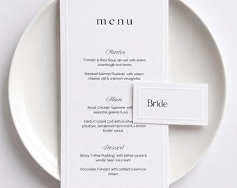 In reliëf gemaakte kaart voor bruiloftsmenu en plaats | Gepersonaliseerde menukaart | Luxe briefpapier voor bruiloften