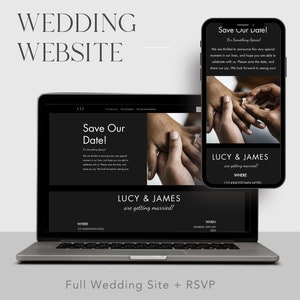Black Modern Wedding Website Template | Online RSVP Template | Wix Website | Digital RSVP to Wedding | Digital Wedding Invitation |