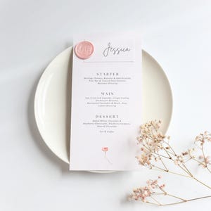Cardápio de casamento com flores silvestres e etiqueta de nome | Cardápio de casamento com flores | Cartão de lugar para casamento | Cartões de cardápio de casamento | Lacre de cera | 'Cecily'