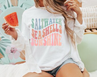 Saltwater Seashells Sunshine T-Shirt: Comfort Colors Summer Beach Tee
