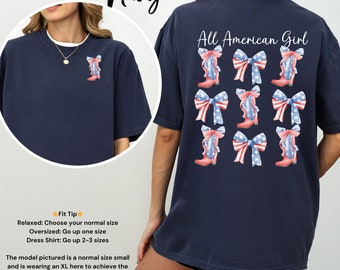 All American Girl Comfort Colors T-Shirt: Cowboy-Stiefel & Schleifen USA-Shirt