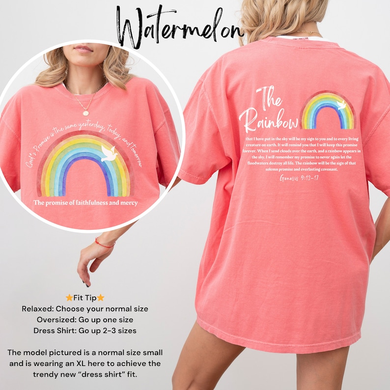 Regnbågs kristen t-shirt: Guds löfte komfortfärger t-shirt bild 7
