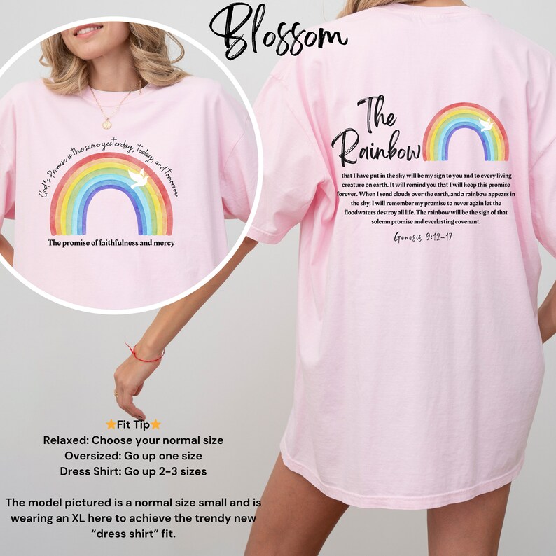 Regnbågs kristen t-shirt: Guds löfte komfortfärger t-shirt bild 5