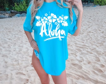 Aloha Hibiskus Blumen T-Shirt: Komfort Farben Vintage Strand Tee