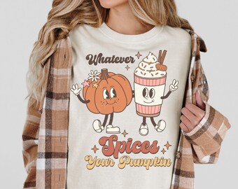 Was auch immer Ihren Kürbis gewürzt Trendy Retro Herbst Pumpkin Spice Unisex Garment-gefärbtes Langarm-T-Shirt
