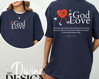 Gott ist Liebes-Damen christliches Retro Herz-Bibel-Vers-T-Shirt
