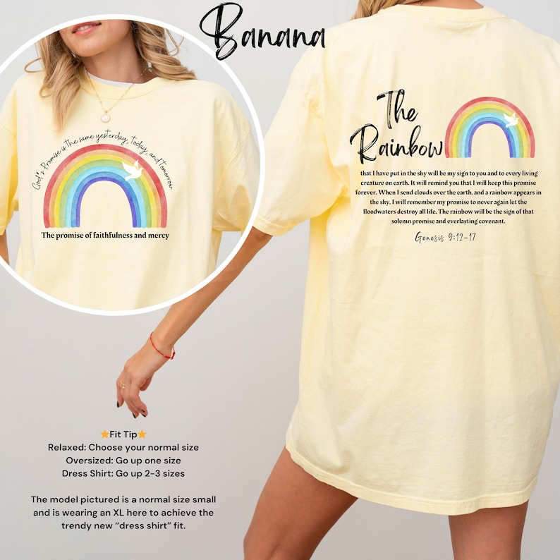 Regnbågs kristen t-shirt: Guds löfte komfortfärger t-shirt bild 1