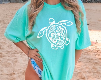 Hibiskus Meeresschildkröte T-Shirt: Komfort Farben Sommer Strand T-Shirt