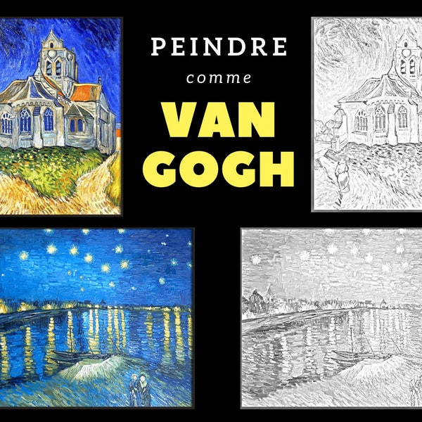 Van Gogh paintings to color or paint - Original gift idea - Adult coloring - Printable coloring - Digital download -