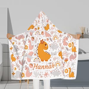 Custom Towel for Kids Personalized Beach Towel Colorful Hooded Dino Design Kids Bath Towel Youth  Hooded Custom Bath Towel Vacation Gift
