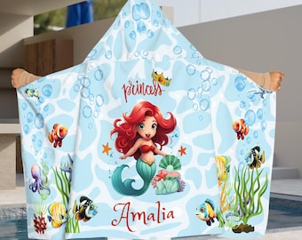 Personalized Mermaid Hooded Towel: Princess Ocean Design