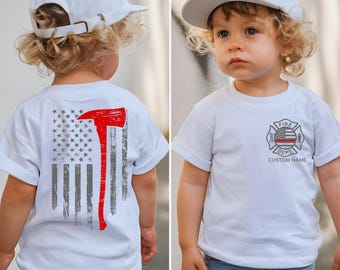 Personalized Firefighter Toddler Shirt: American Flag Axe Design