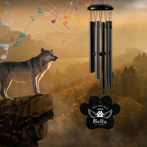 Personalized Pet Memorial Wind Chime: Paw Print Remembrance, Engraved Name & Dates