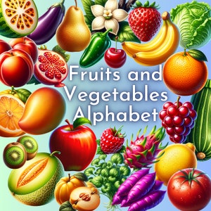 Tarjetas didácticas rastreables de frutas y verduras PDF Educación en el hogar Imprimible para bebés Regalos Montessori para niños Descargas editables PNG educativas