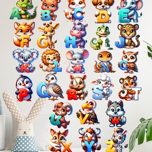 Tier Alphabet Kinder Lerndruck Boho Tier Sammlung Holz Magnet Aufhänger Waldland SAFARI Tier Sammlung Printable