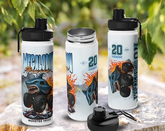 Personalized Monster Truck Water Bottle: Bigfoot Rampage Design, Custom Name