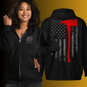 Custom Firefighter Hoodie: Axe & American Flag Design