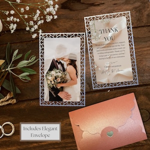 Personalisierte Hochzeitskarte mit Foto und Nachricht - Metall-Danke, Andenken - 3 elegante Stile + Umschlag - individuelles Geschenk für die Gäste