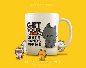 Personalized Cats with character mug (with image + phrase + name). Original & Personalized gift mug, mug for cat lovers.